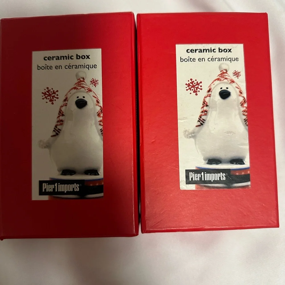 Pier 1 Red Ceramic Holiday Box 2 PCs new without tag